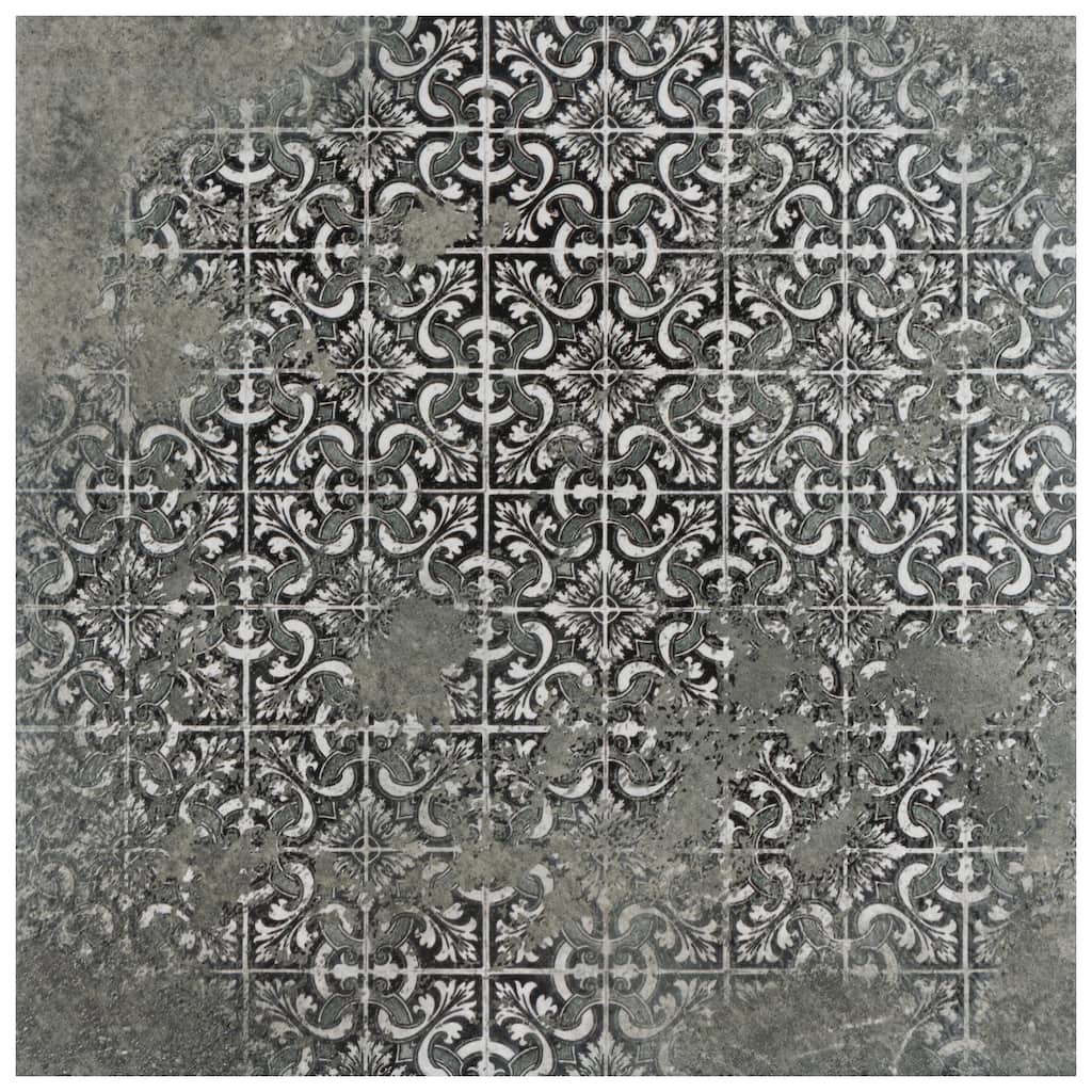 Merola Tile Antigua Deco Graphite 13" x 13" Porcelain Floor and Wall Tile
