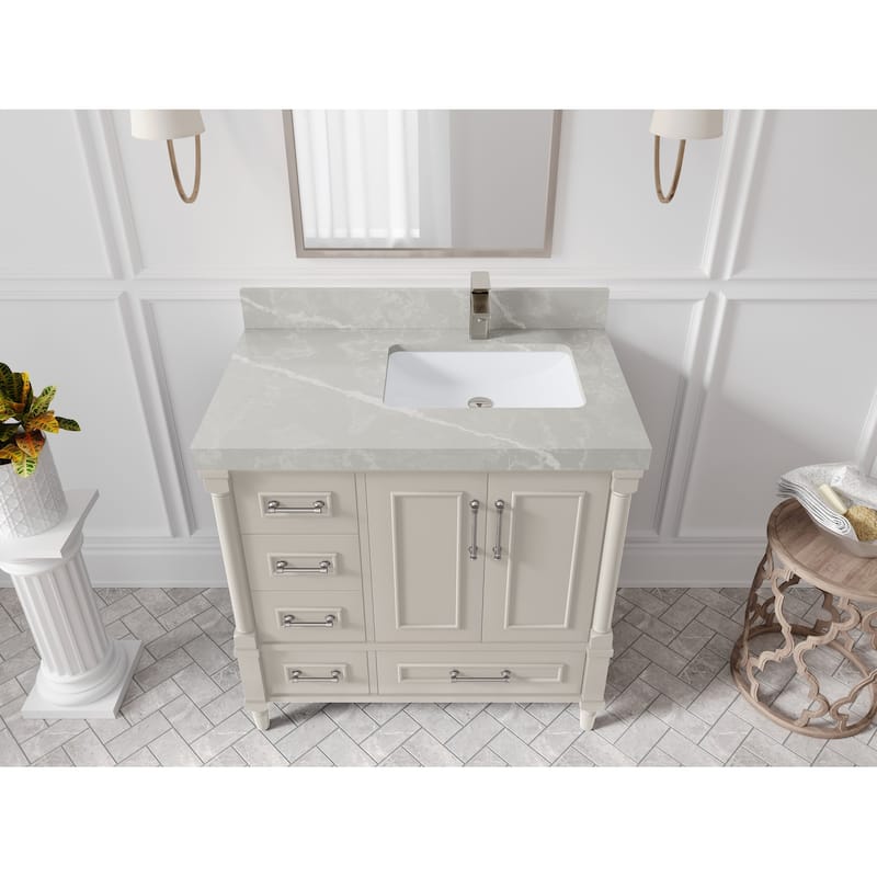 Willow Collections 36 in. W x 22 in. D Aberdeen Right Offset Sink Bathroom Vanity with Countertop - 2" Pearl Gray - Fine Grain