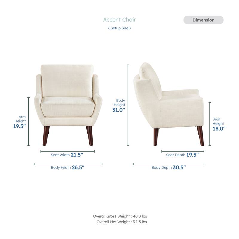 Canyon 26.5" Chenille Accent Chair - Espresso Finish Solid Wood Legs