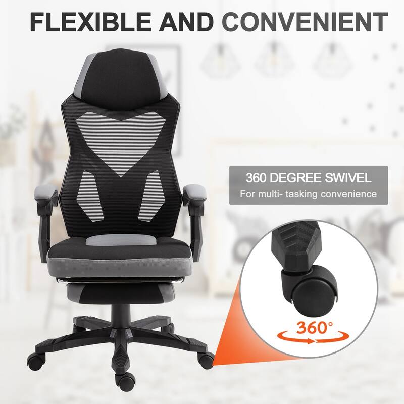 Vinsetto Home Office Chair Adjustable Height Recliner with Retractable Footrest, Mesh Back
