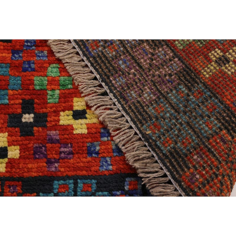 Eclectic Balochi Peters Orange/Black Hand Knotted Wool Rug - 3'4'' x 4'9''