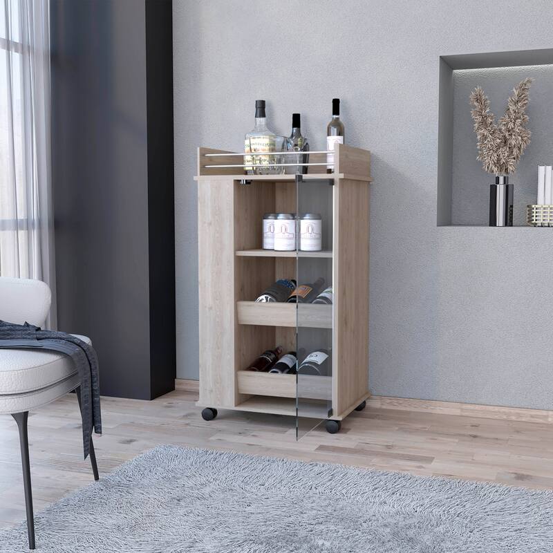 Baltimore Bar cart with Casters, Glass Door and 2-Side Shelf