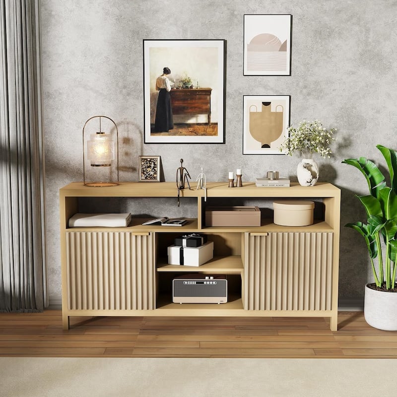 59" Modern Entertainment Center Fluted TV Stands for Living Room - N/A
