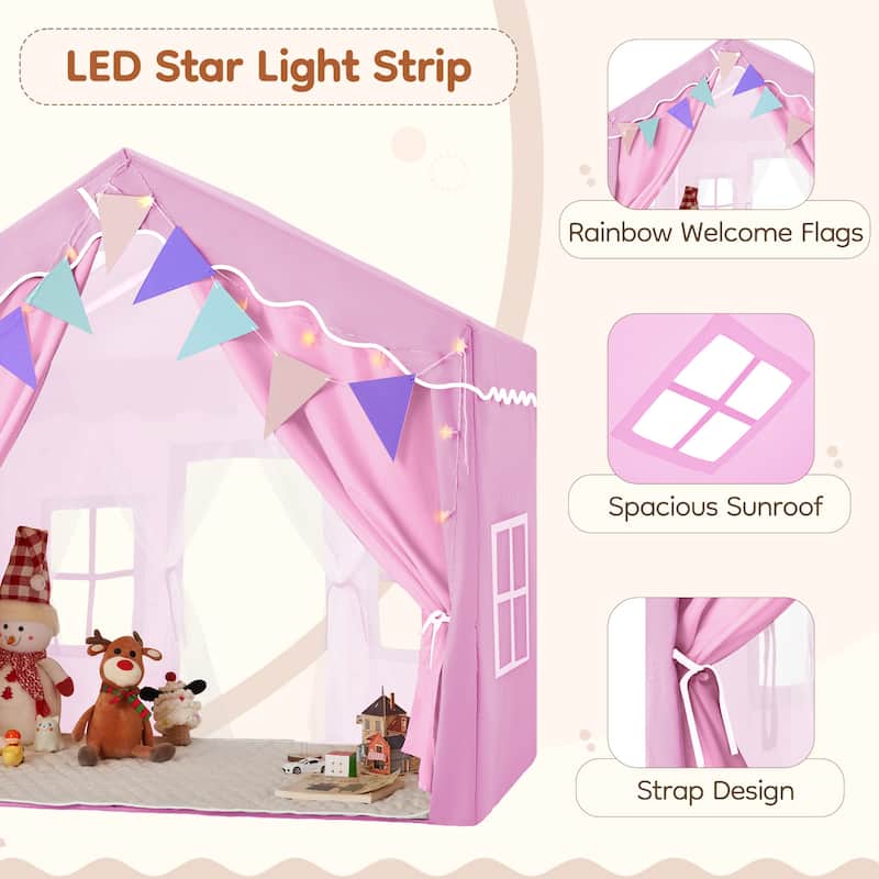 EROMMY Kids Tent Playhouse with LED Star Lights and Padded Mat, Large Indoor Toddler Tent for Boys and Girls.