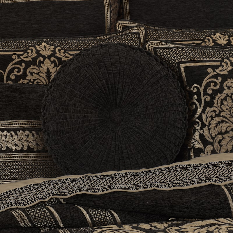 J. Queen New York Laurenza Black Tufted Round Decorative Throw Pillow - Accent - Polyester - Black