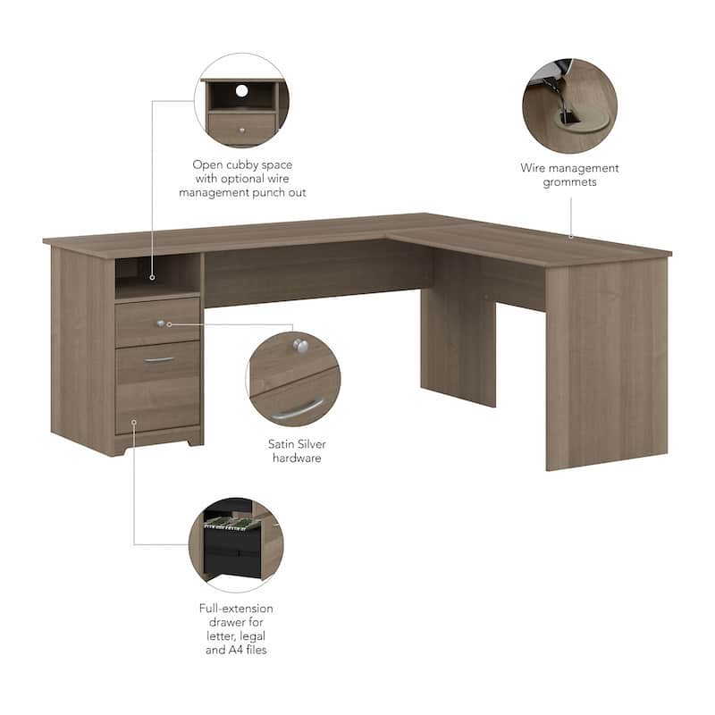 72W L-shaped Computer Desk with Drawers by Bush Furniture