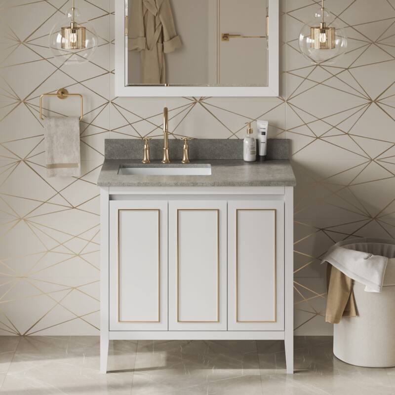 Jeffrey Alexander VKITPER36R-MARBLE Percival II 36" Free Standing - White / Steel Grey - Painted
