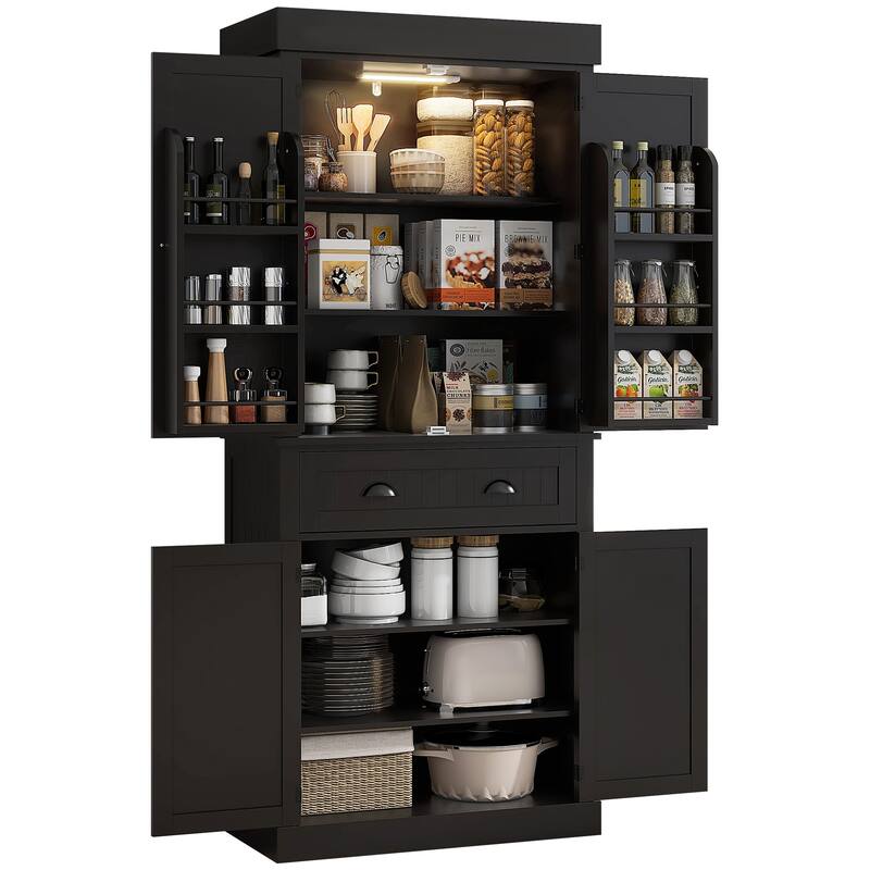 HOMCOM 71" Kitchen Pantry Cabinet with Motion Sensor Light, Tall Storage Cabinet with 6 Door Shelves