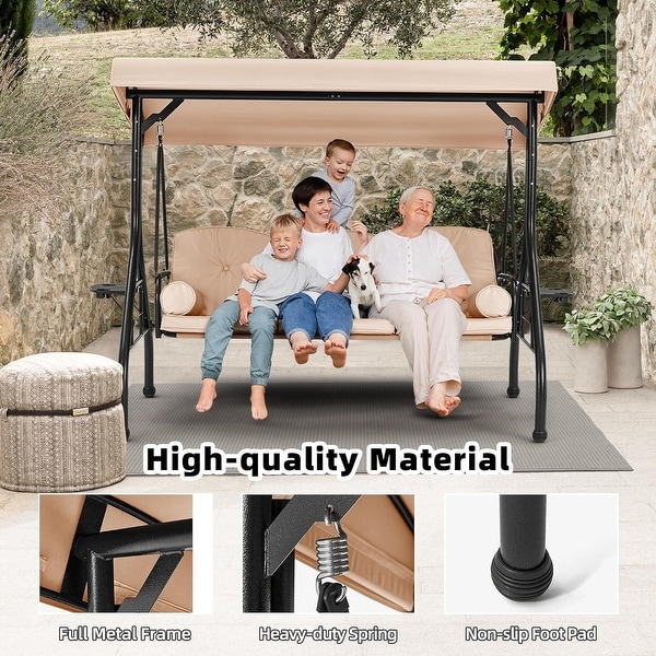 Outdoor Porch Swing 3 Seat with Adjustable Canopy Cup Holder Convertible Patio Glider with Thick Cushions Pillow On Sale Bed Bath Beyond 37372226