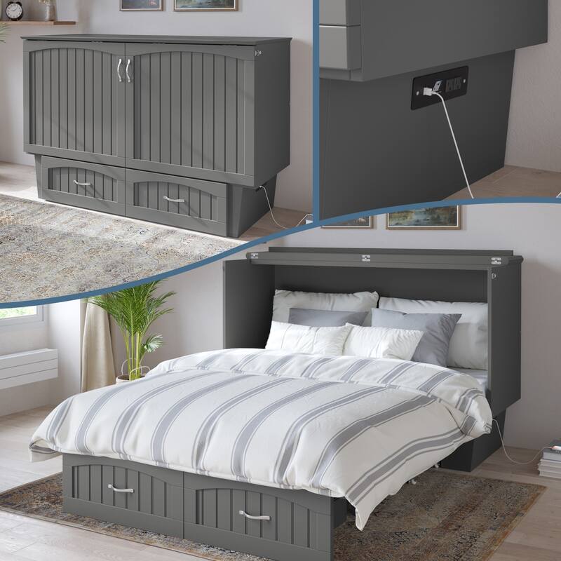 Murphy Bed Chest - Storage Drawer & USB Charger - Space Saving Furniture