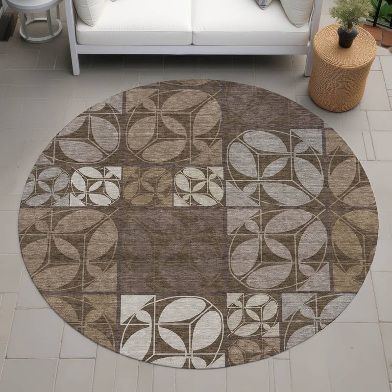 Machine Washable Indoor/ Outdoor Patch Lupton Chantille Rug - Chocolate - 8' x 8'