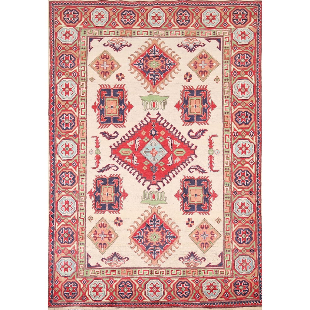 Beige Kazak Oriental Area Rug Handmade Traditional Wool Carpet - 4'10" x 5'9"