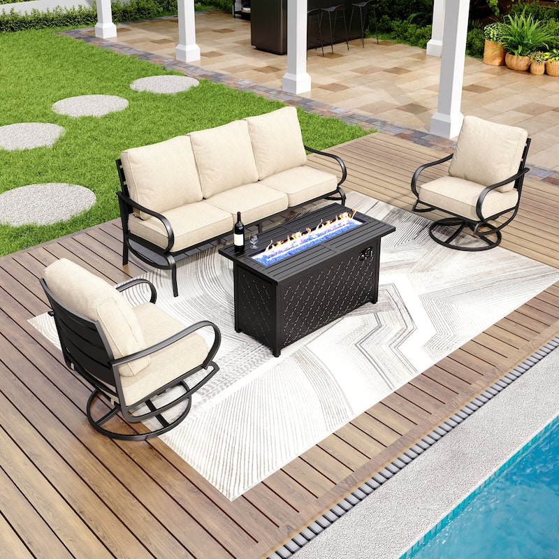 MAISON ARTS Patio Furniture Set 4/6-Piece Outdoor Conversation Set with Gas Fire Pit Table - Set 2 - Beige