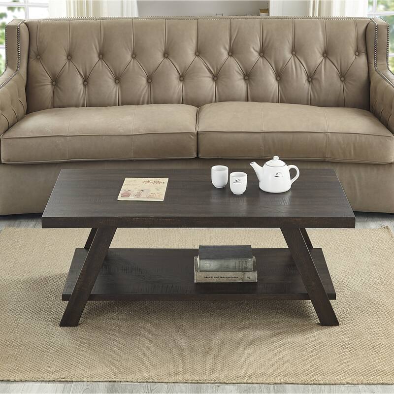 48" Modern Rectangular Coffee Table with Storage Shelf and Splayed Legs for Living Room