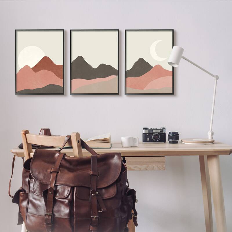 Stupell Sun and Crescent Moon Desert Canyon Mountain Landscape 3pc Multi Piece Framed Wall Art Set