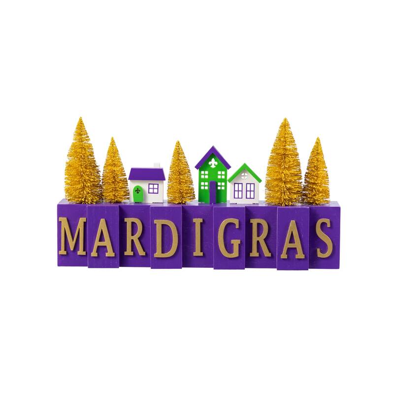 Glitzhome 14"L Valentine's/ Mardi Gras/ St. Patrick's Wooden House/Brush Trees Table Decor