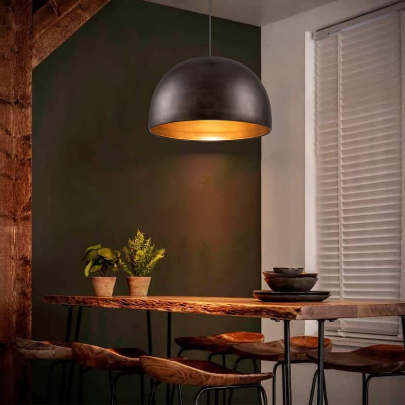 1-Light Vintage Antique Brown Dome Kitchen Island Pendant Light/Dining Room Light - 15.3 in. W x 9.8 in. H