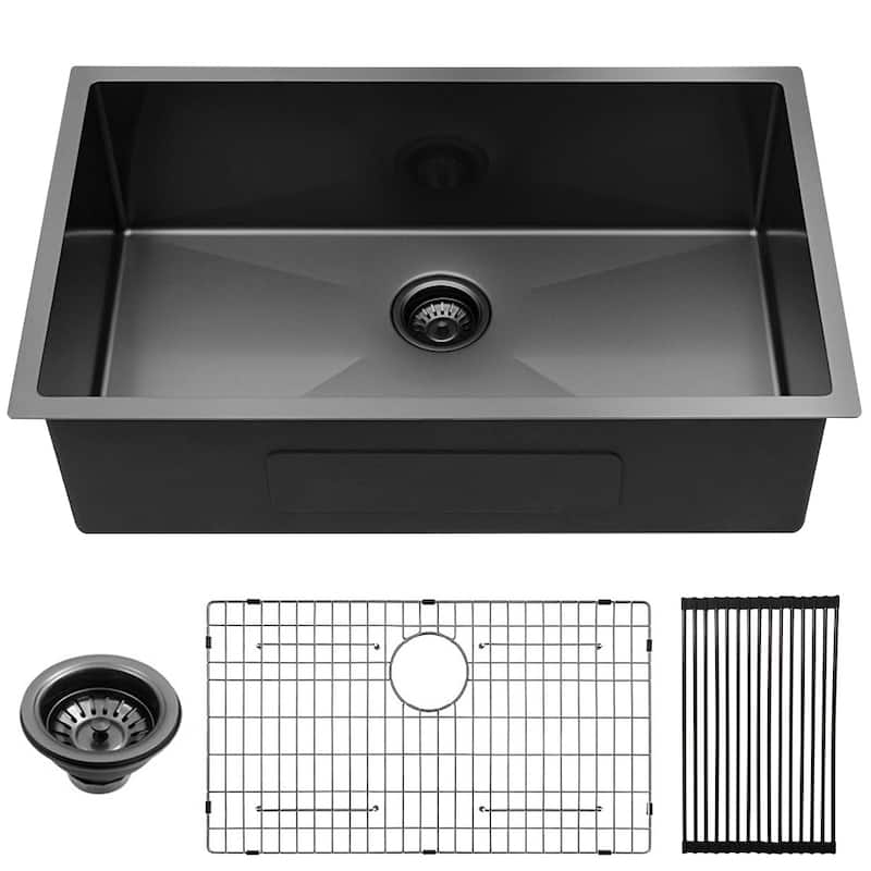 Single Bowl Farmhouse Kitchen Sink with Strainer Basket - 30