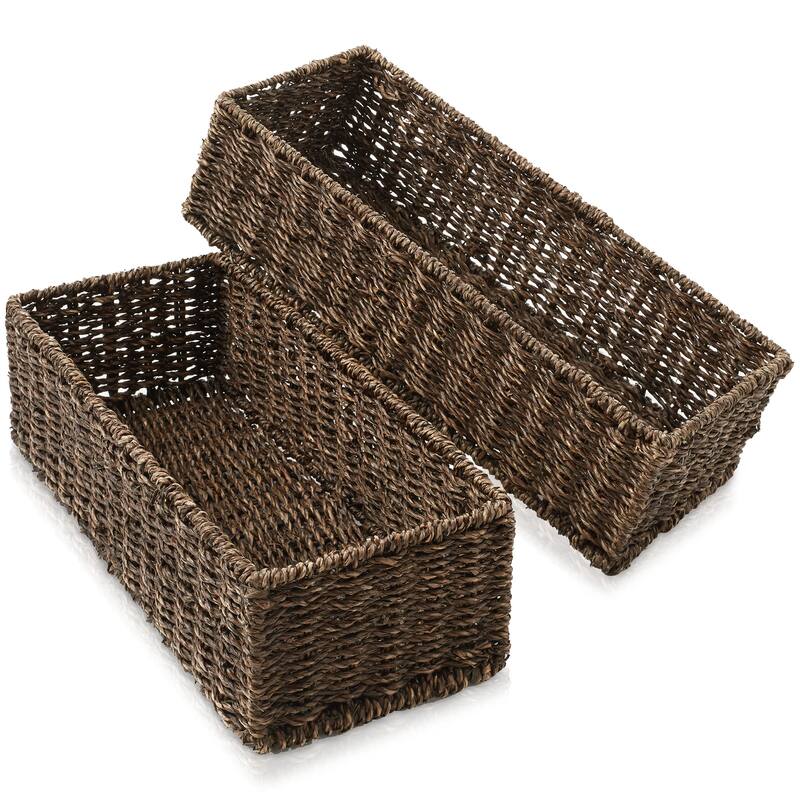 2 Bathroom Storage Baskets SeagrassHyacinth Toilet Paper Bin - Espresso - Seagrass - 16" x 6.75" x 4.25"
