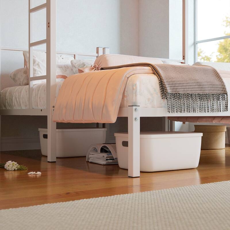 Metal Twin Over Twin Over Twin Triple Bunk Bed with Safety Guardrails, Ladder, Convertible 3 Beds, Heavy-Duty Frame