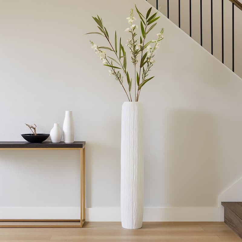 Ceramic Modern Rough Cylinder Floor Vase - White, 48"