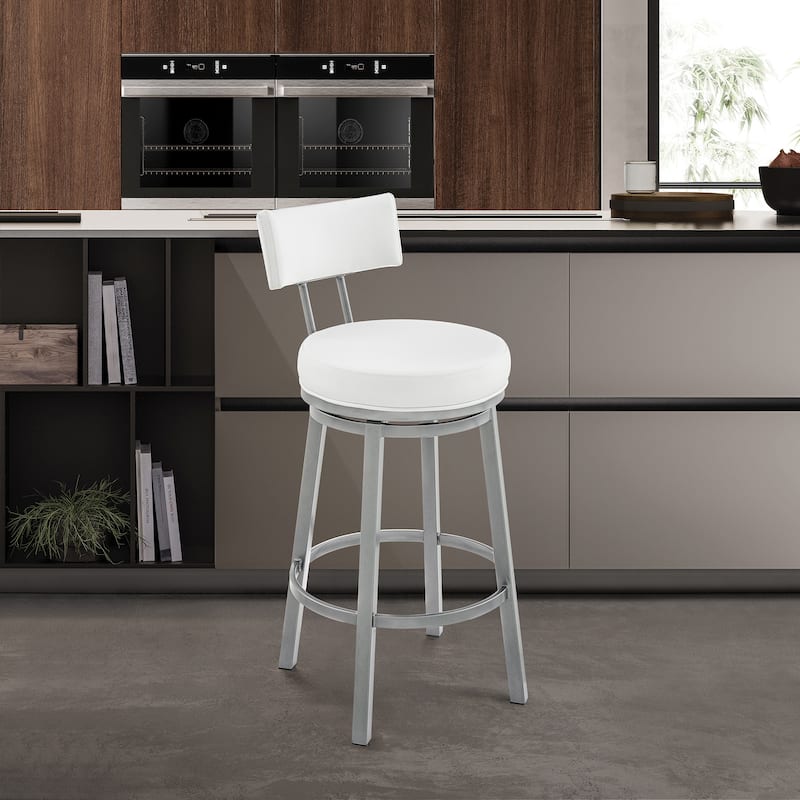 Dalza Faux Leather and Metal 360 Swivel Bar or Counter Stool - Cloud Finish & White - Bar Height