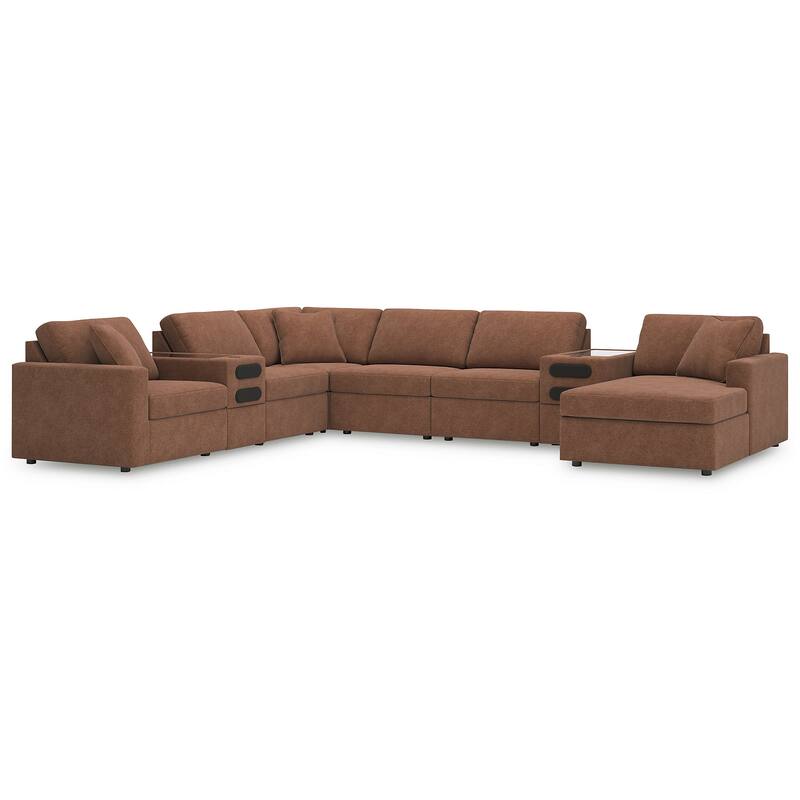 Signature Design by Ashley Modmax 8-Piece Sectional with Chaise and Audio Consoles - 157" W x 124" D x 36" H - Orange - Left Facing