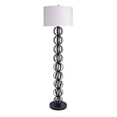 62" Metal Floor Lamp w/ Stacked, Open-Wire Orbs & Linen Shade