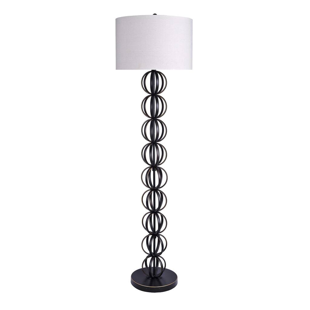 62" Metal Floor Lamp w/ Stacked, Open-Wire Orbs & Linen Shade