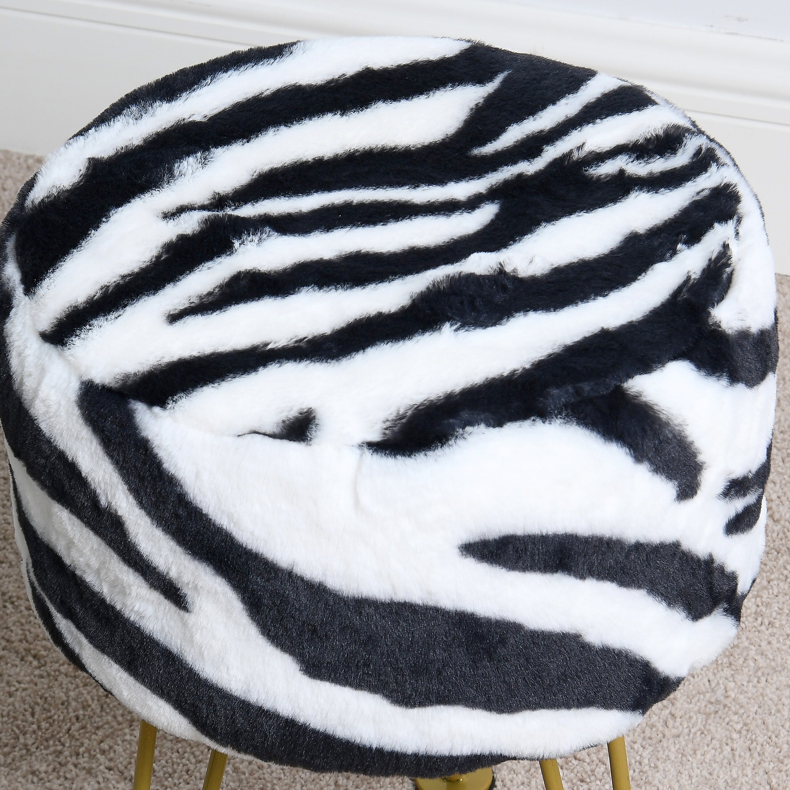 Home Soft Things Zebra Fauxfur Ottoman with Gold Metal Legs. - Picture 14 of 14