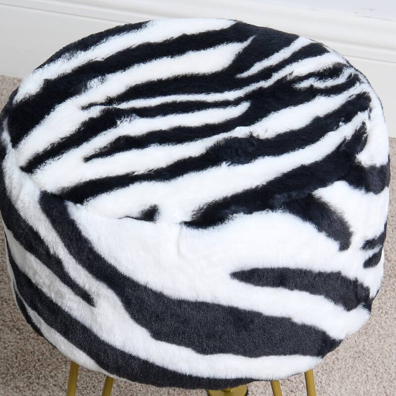 Home Soft Things Zebra Fauxfur Ottoman with Gold Metal Legs.