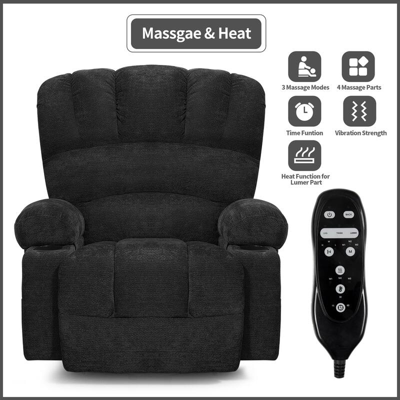 Power Lift Recliner Chair, Oversized Shell Backrest Reclining Chair with Massage & Heat for Elderly