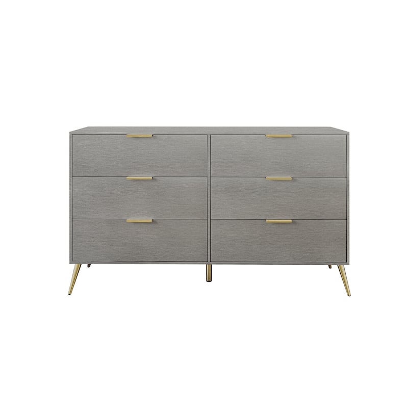 CraftPorch Contemporary 6-Drawers Wooden Dresser - Silver Grey