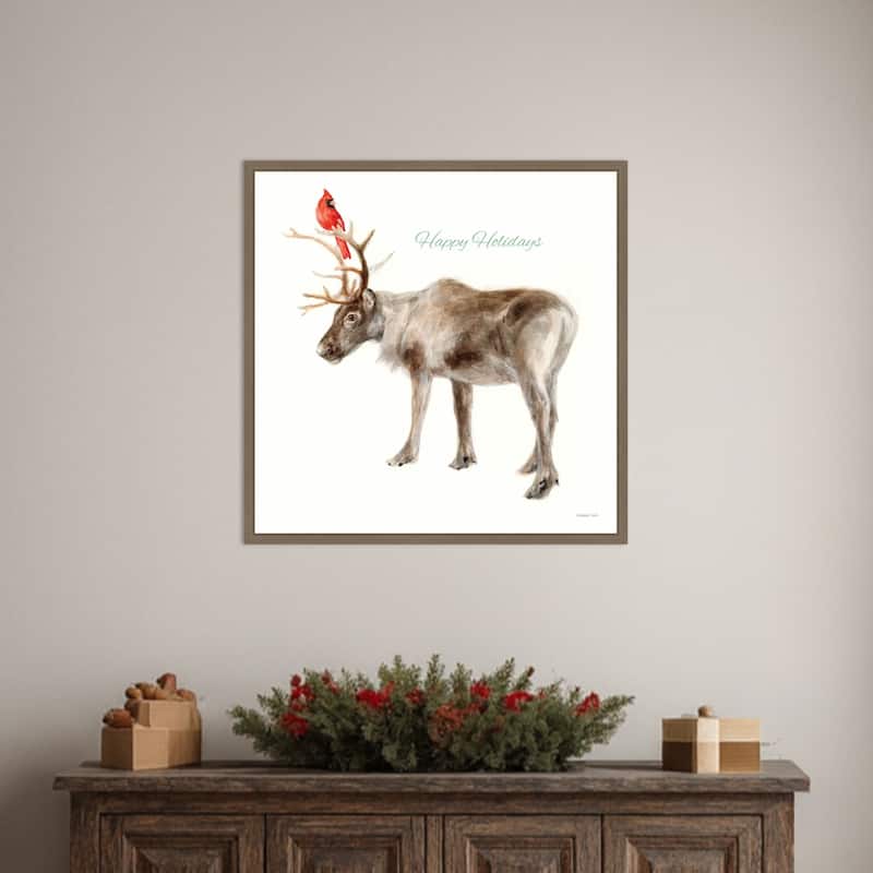 Reindeer Friends v2 by Danhui Nai (22 x 22 in.), Framed Canvas Wall Art Print - Sylvie Dark Gold