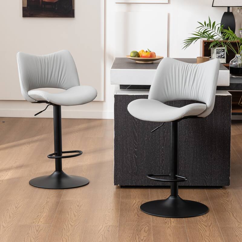 Faux Leather Upholstered Bar stools Set of 2 with Metal Footrest - Grey