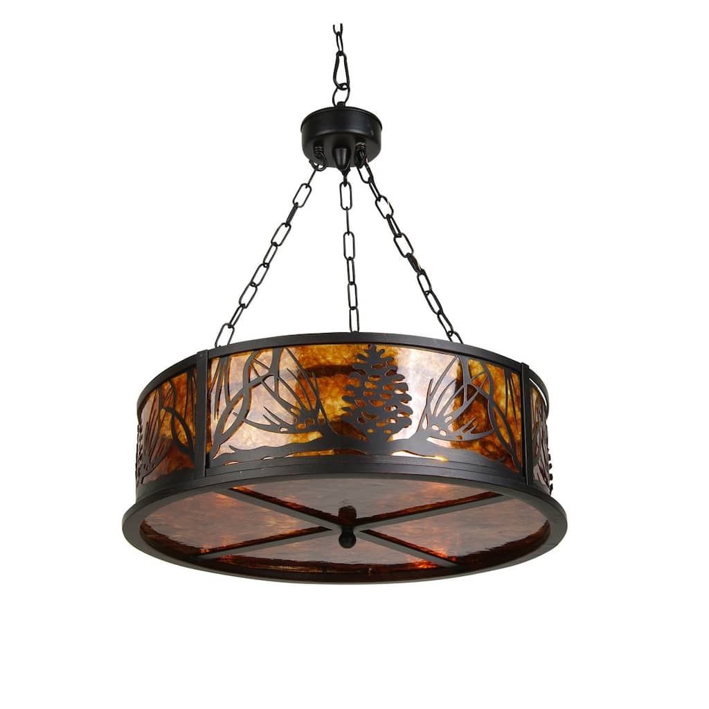 3-Light Black Iron Chandelier With An Amber Shade