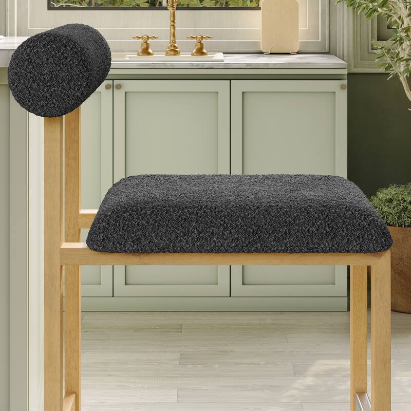 Corvus Caen Bar Stools with Wood Legs, Teddy Fabric (Set of 2)