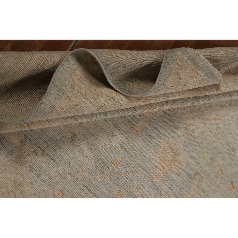 Hand Knotted Oriental 100% Wool Carpet Transitional All-Over Navy Blue & Blues Oushak Area Rug - 11' 10'' X 9' 0''