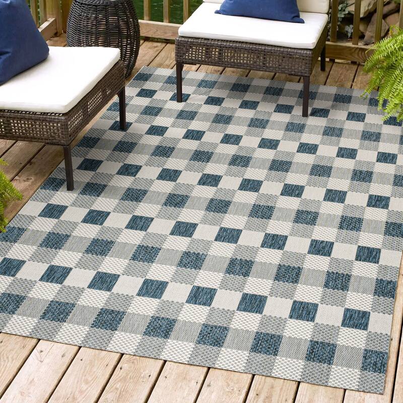 JONATHAN Y Biot Traditional Geometric Bold Gingham Black/Cream Indoor/Outdoor Area Rug