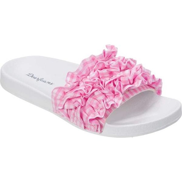 Shop Dearfoams Women&#39;s Ruffle Molded Footbed Slide Pink Cotton - On Sale - Free Shipping On ...