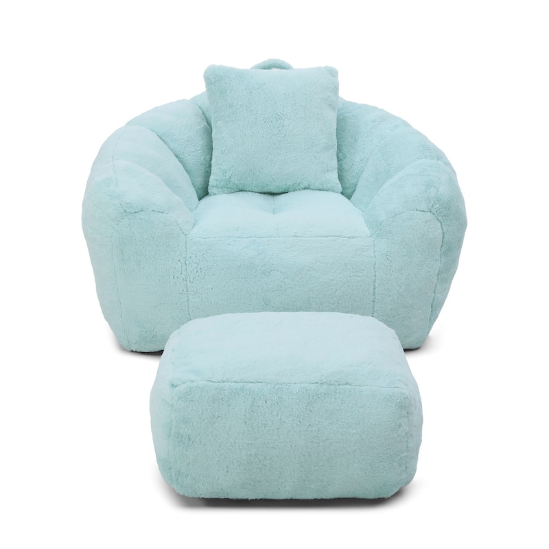 Faux Fur Bean Bag Chair with Ottoman, Giant Bean Bag Chairs for Adults, Shell-Shaped Lounge Floor Sofa with Filler