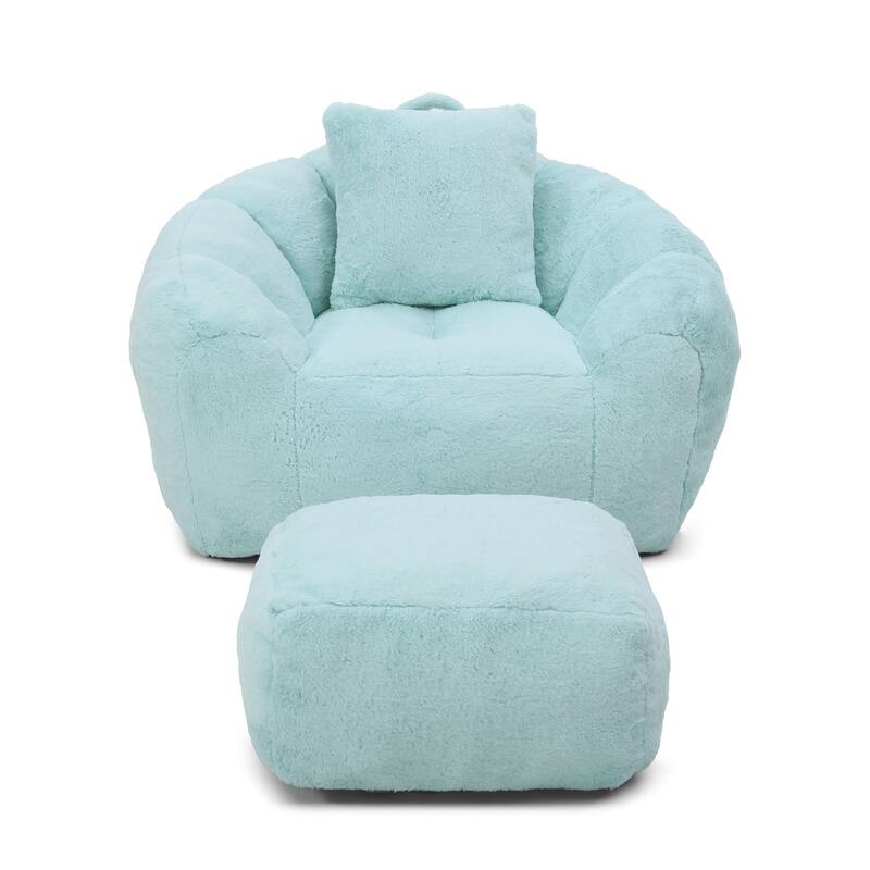 Faux Fur Shell-Shaped Medium Bean Bag Chair with Footstool