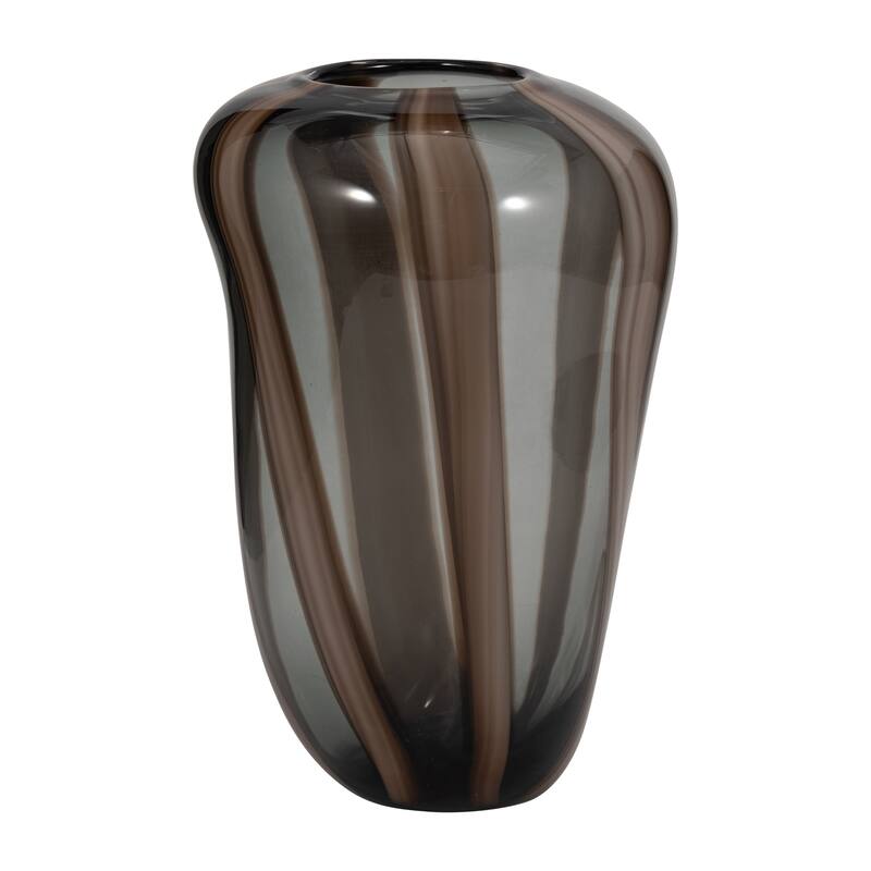 Glass Modern Striped Decorative Vase - Brown