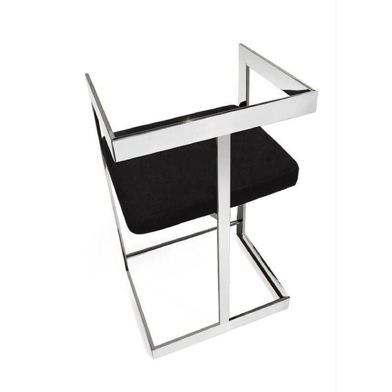 HomeRoots 30" Black and Silver Velvet and Stainless Steel Low Back Bar Height Bar Chair