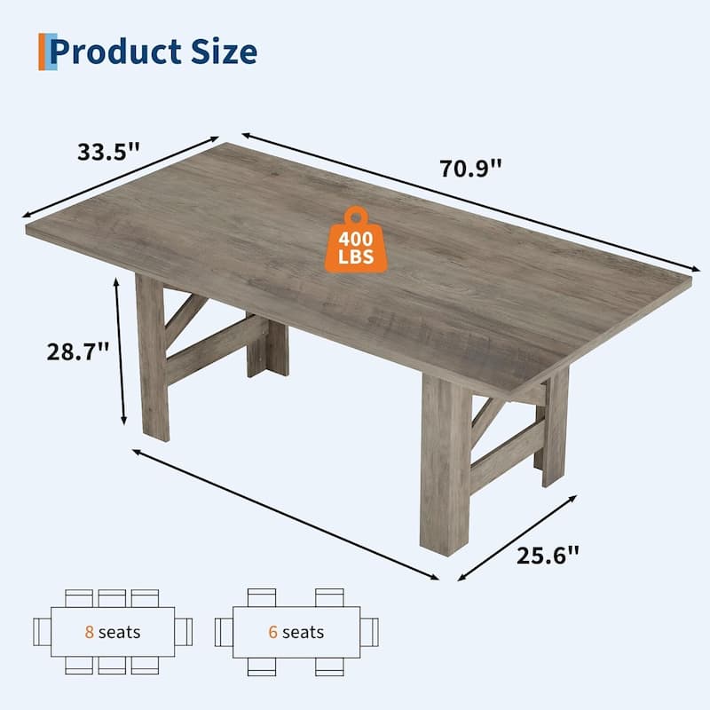 71" Farmhouse Kitchen Dining Table Set for 6-8 for Kitchen, Office (Only Table)