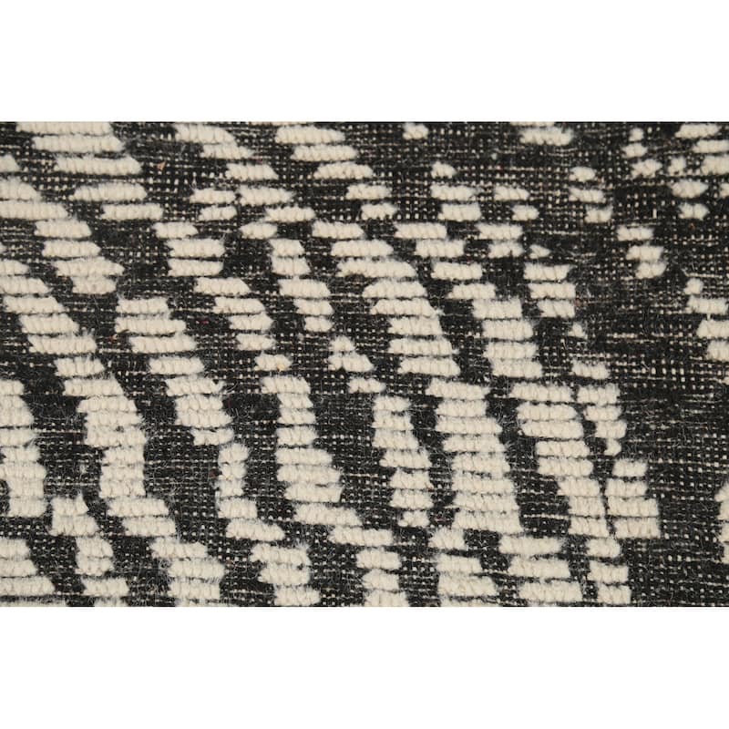 Black & White Moroccan Abstract Area Rug Hand-Knotted Wool Carpet - 4'0"x 6'2"