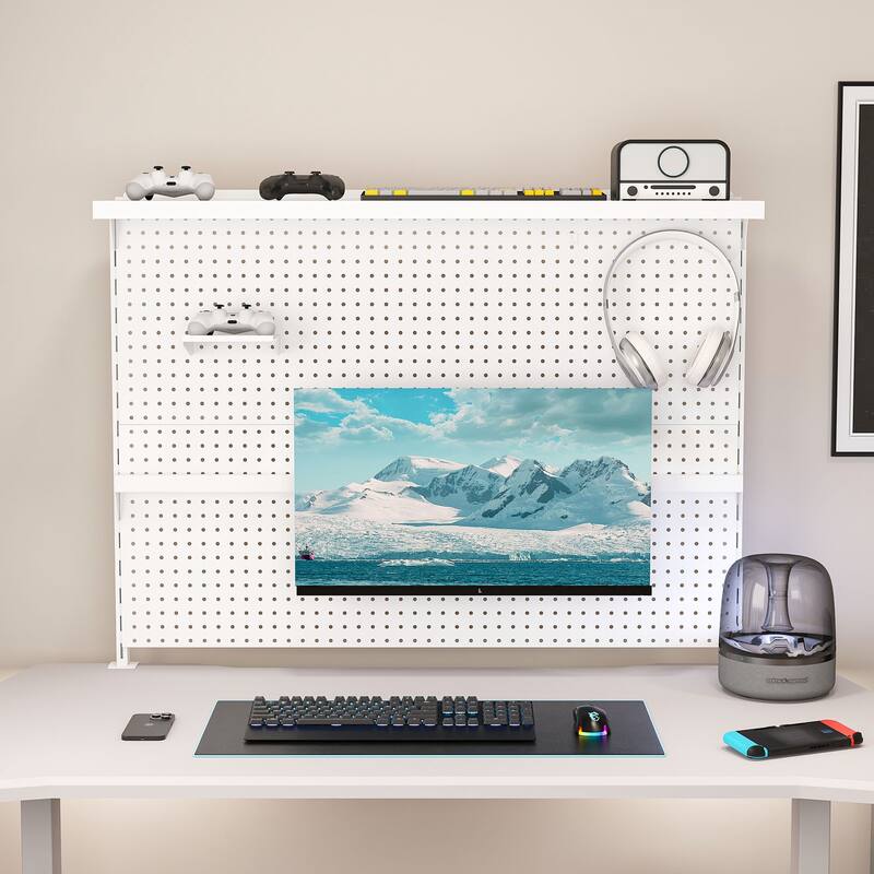 Clamp-On Desk Pegboard with Single Monitor Stand