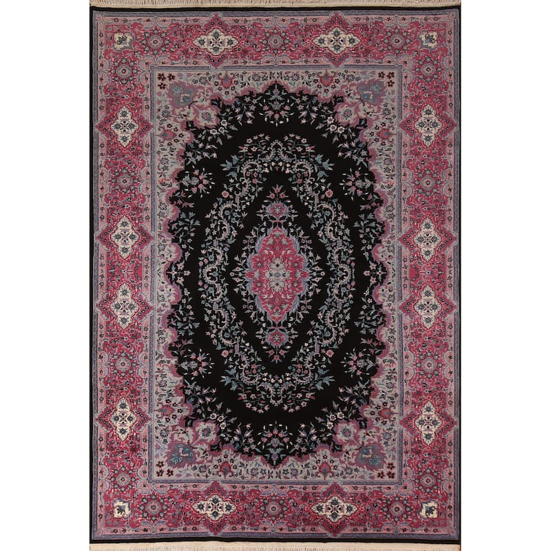 Black & Pink Tabriz Chinese Rug Hand-Knotted Wool Carpet - 6'0"x 9'0"