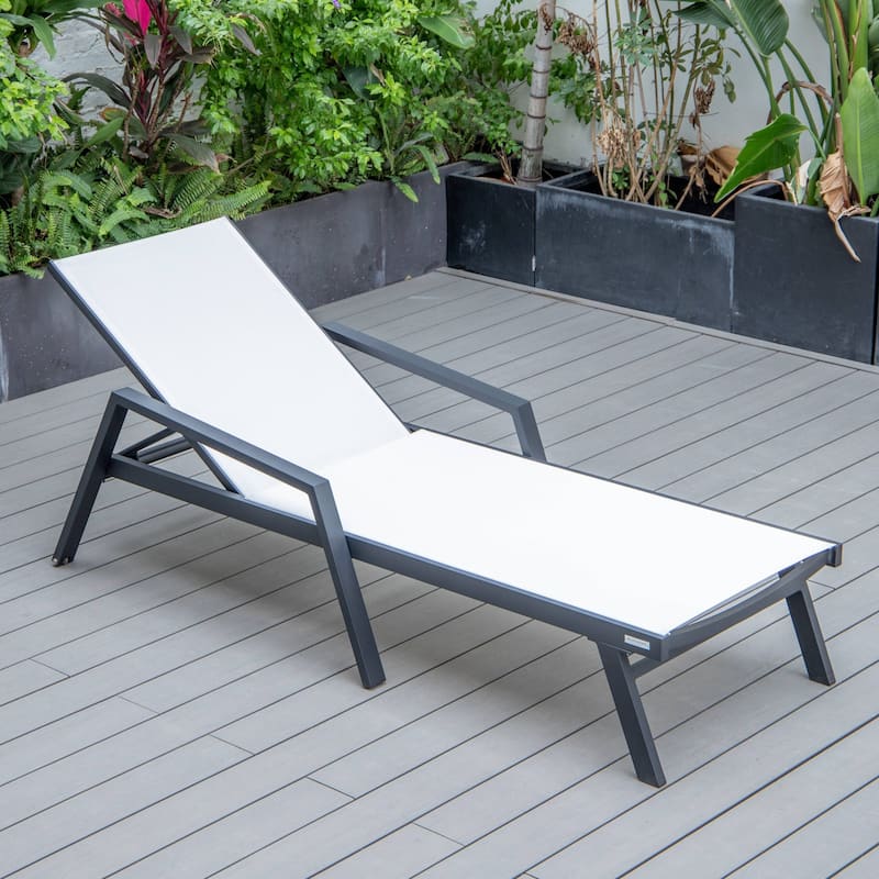 Marlin Outdoor Sun Chaise Lounge Chair with Arms - Stackable Mesh Recliner for Pool, Beach, Patio, Garden, Deck or Backyard