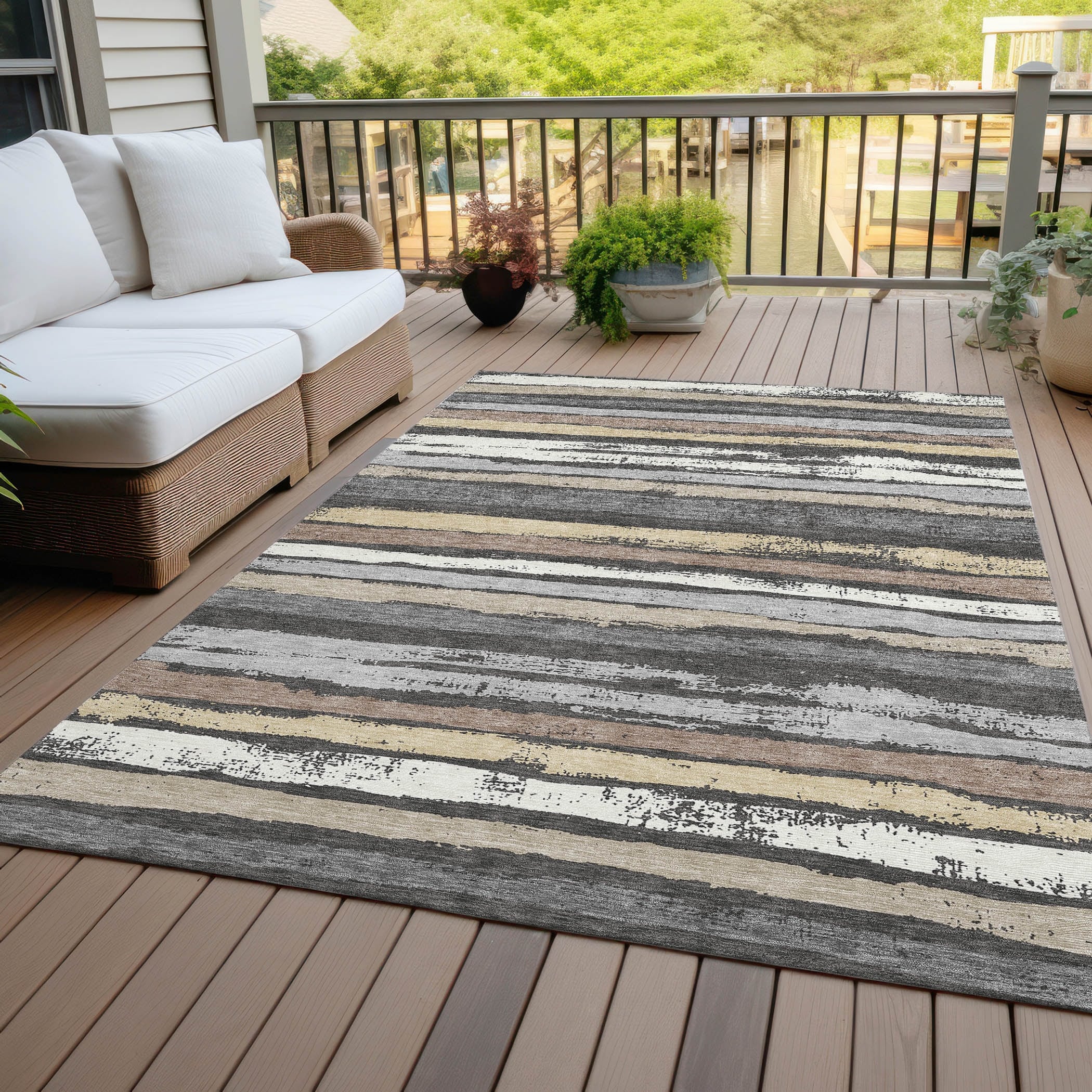 Machine Washable Indoor/ Outdoor Chantille Stripe Rug